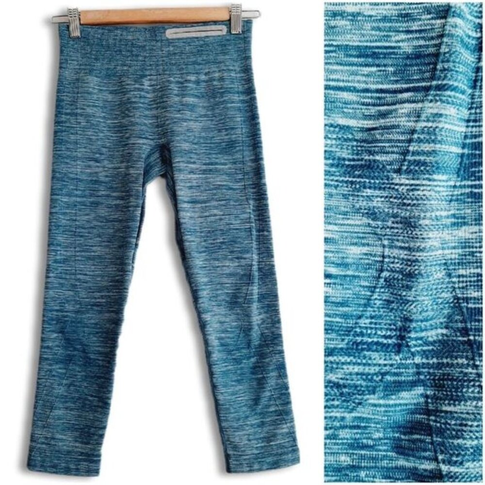 UNDER ARMOUR HeatGear Compression Crop Athletic Leggings Melange Blue Sz S